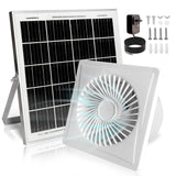 Solar Exhaust Fan, 25W Solar Panel + 8" Ventilation Vent Fan, with Power Adapter, Anti-backflow Valve, High Speed Solar Powered Exhaust Fan for Shed, Chicken Coop, Greenhouse, Dog House (White)