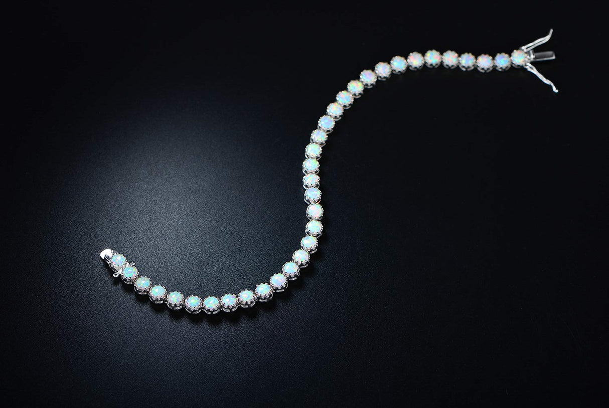 Barzel 18K White Gold Plated Created Opal Bracelet For Women (Silver)