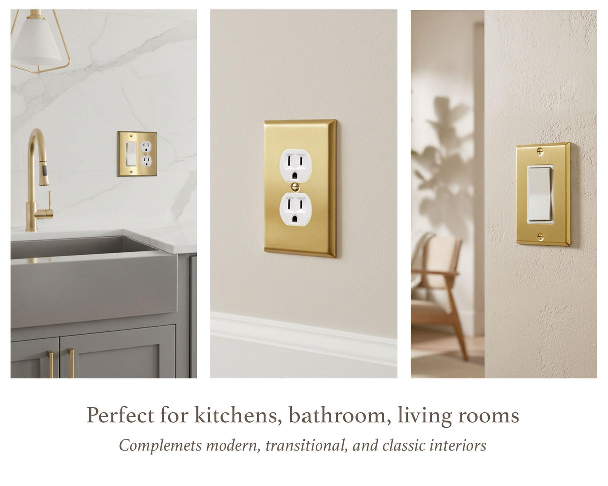 Rio Salto BRASS Toggle Light Switch Cover Plate Triple Toggle Flip Switch Outlet Covers 3 Gang Brushed Brass Gold Metal Wall Plate Flip Swtich — Signature Collection, Standard Size 4.50" X 6.33"