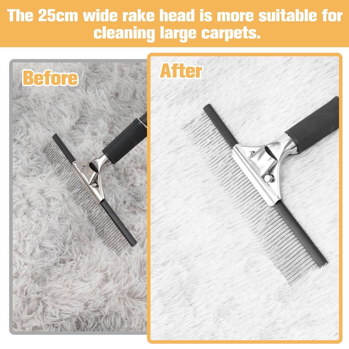 Astfys Big Carpet Rake with Long Handle, Black and Silver