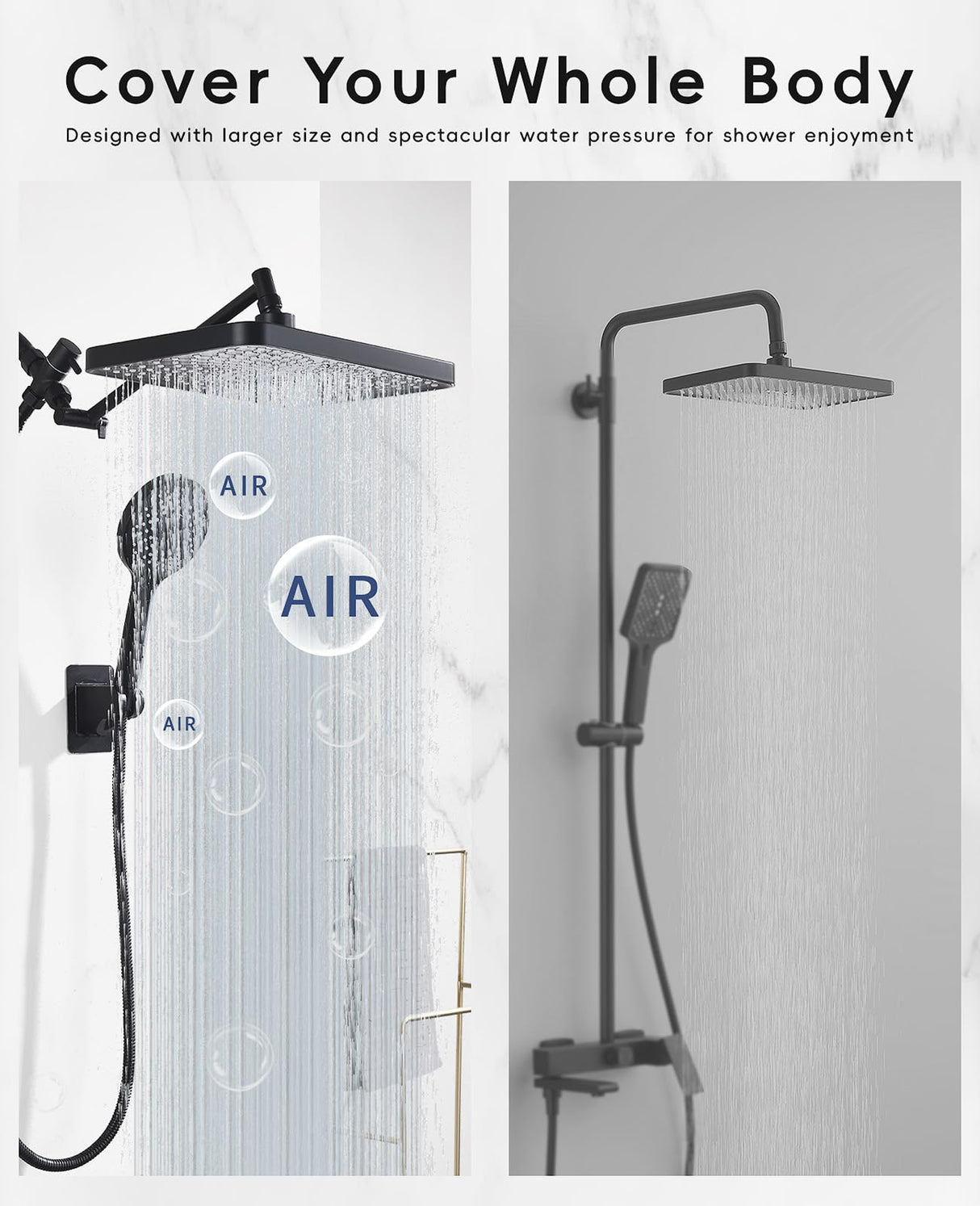 Starry Sky 12.2" Rain Shower Head with Handheld Spray Combo, High Pressure Rainfall Shower Head, Height Adjustable Dual Shower Head, Luxury Waterfall Showerhead Bathroom | Air-in Tech