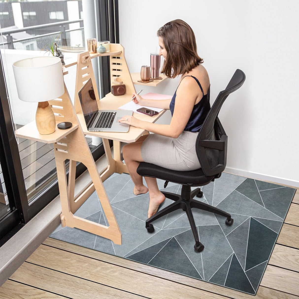 SAIKOOWA Office Chair Mat for Hardwood Floor,36"*48" Highly Premium Quality Protector Floor Mat,Desk Chair Mat - 2.15lbs Anti-Slip Chair Rug Mat for Office Home Laminate Floor Black Grey
