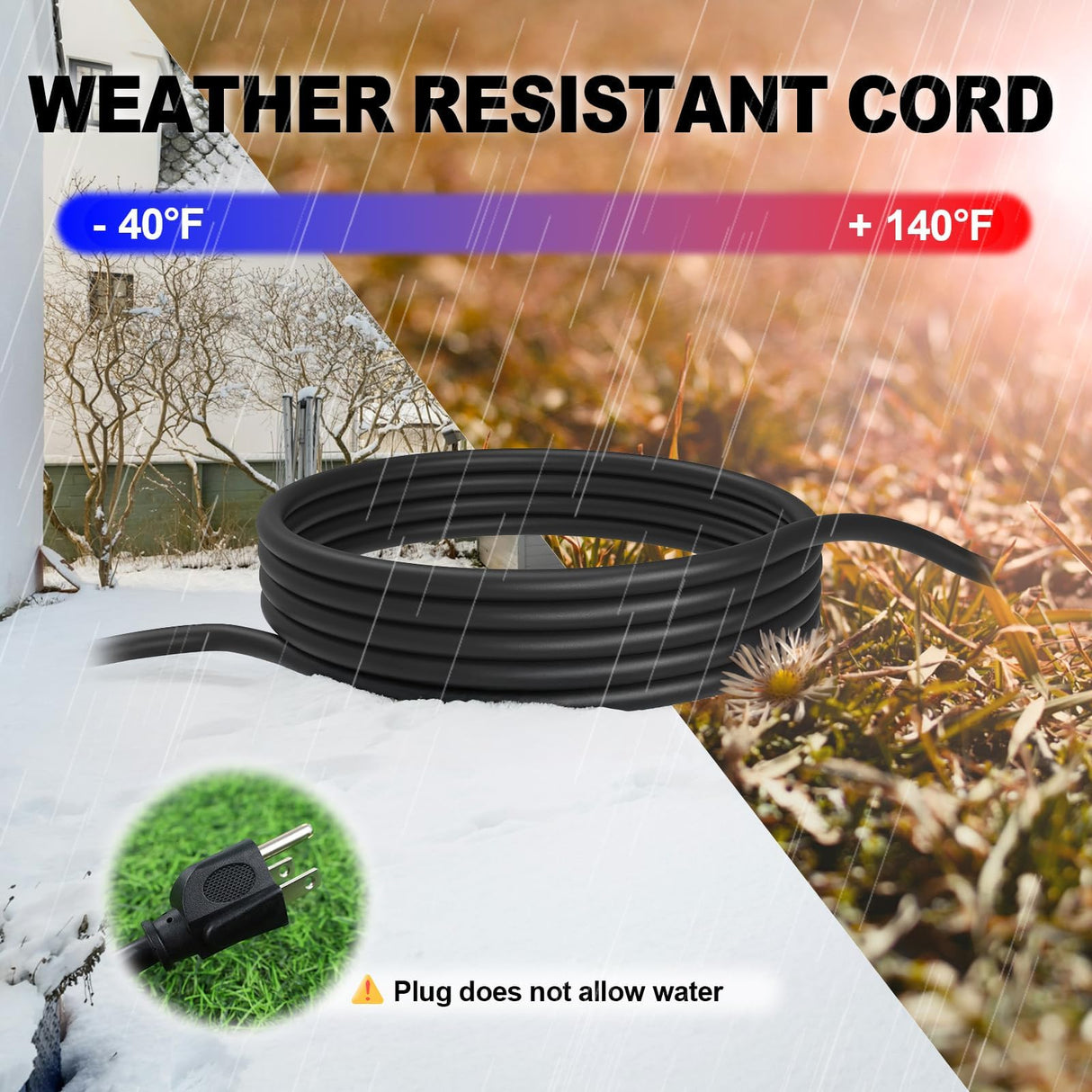 EP 50 Ft Outdoor Extension Cord with 3 Electrical Power Outlets - 16/3 SJTW Black Cable with 3 Prong Grounded Plug for Safety Great for Christmas Lights, Garden and Major Appliances