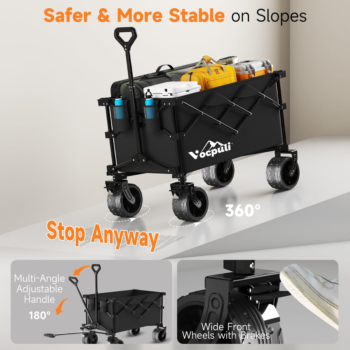 40" L Collapsible Wagon Cart Foldable, 500lbs Weight Capacity 250L Heavy Duty Folding Beach Wagons with Big All-Terrain Wheels, Utility Carts for Groceries, Shopping, Camping, Sports - Black
