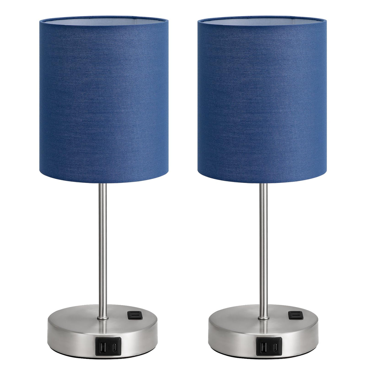 Blue Touch Lamps for Nightstand Set of 2 - Bedside Table Lamp for Bedroom with Dual USB Ports & AC Outlet, 3-Way Dimmable Lamps for Living Room Boys Room, Night Light with 5000K Daylight Bulbs