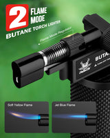 RAVS Butane Torch Lighter, DUAL Flame Mode Kitchen Torch with Adjustable Flame, Refillable Creme Brulee Torch for Baking, Cooking, Metal Body Soldering Torch, Black/Red, Butane Gas Not Included