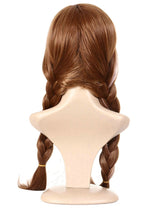 ANOGOL Hair Cap+ Brown Pigtail Princess Wig for Women Braided Brown Cosplay Wigs Auburn Highlighted Braids Women Hair for Princess Costume Cosplay Party Double Braids Anna Wig for Halloween Christmas