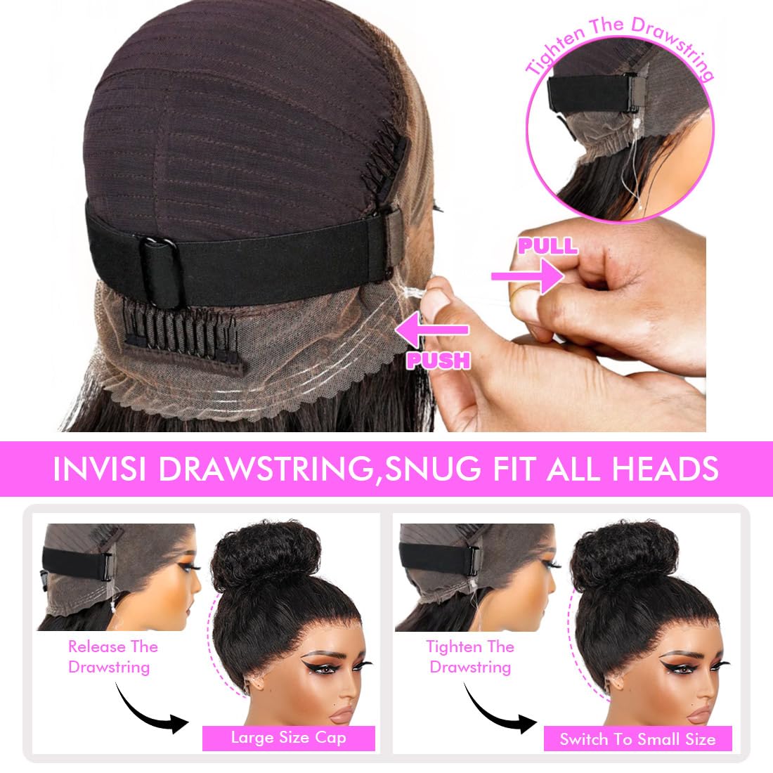 Hidden Strap 360 Full Lace Front Wigs Human Hair Invisible Strap Pre Plucked Bleached Konts Pre Cut Lace Deep Wave HD Lace Frontal Wig with Drawstring Natural Hairline 360 Glueless Wigs(18inch)