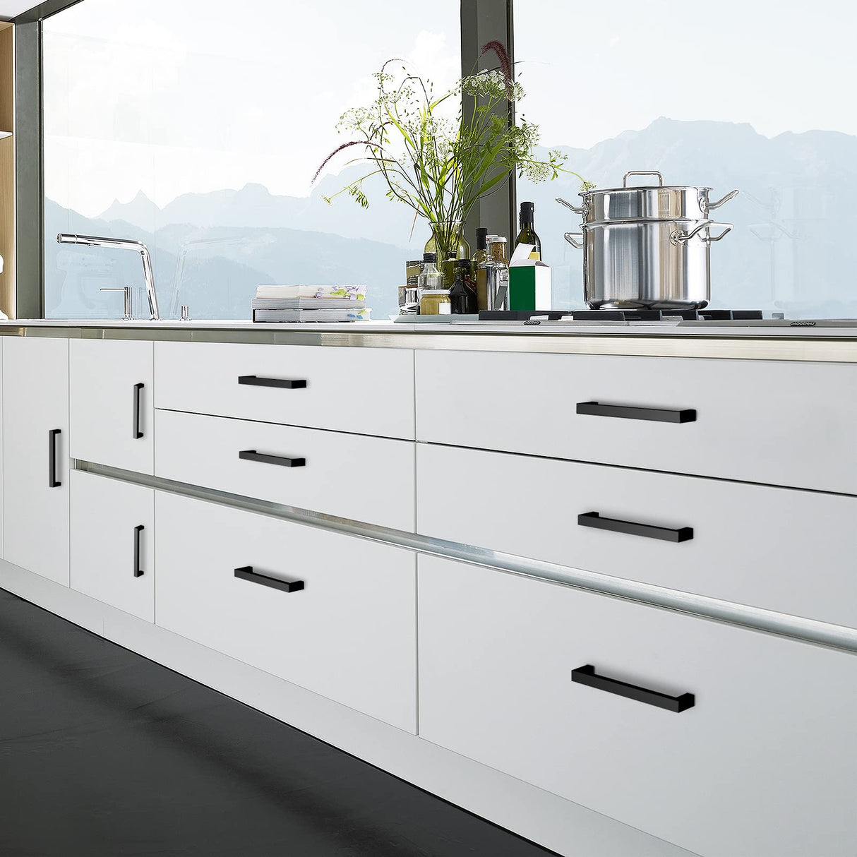 NISUOIEN 30 Pack 5 inch(128mm) Center to Center Matte Black Cabinet Pulls Stainless Steel Kitchen Cabinet Handles - Square Dresser Handles Drawer Pulls