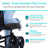 Vive Mobility Knee Scooter Pad Cover - Soft Plush Adult Sheepskin Memory Foam Cushion, Walker Accessory for Knee Roller, Padded Accessories Leg Cart Improves Comfort with Injury, Universal Fit (Black)