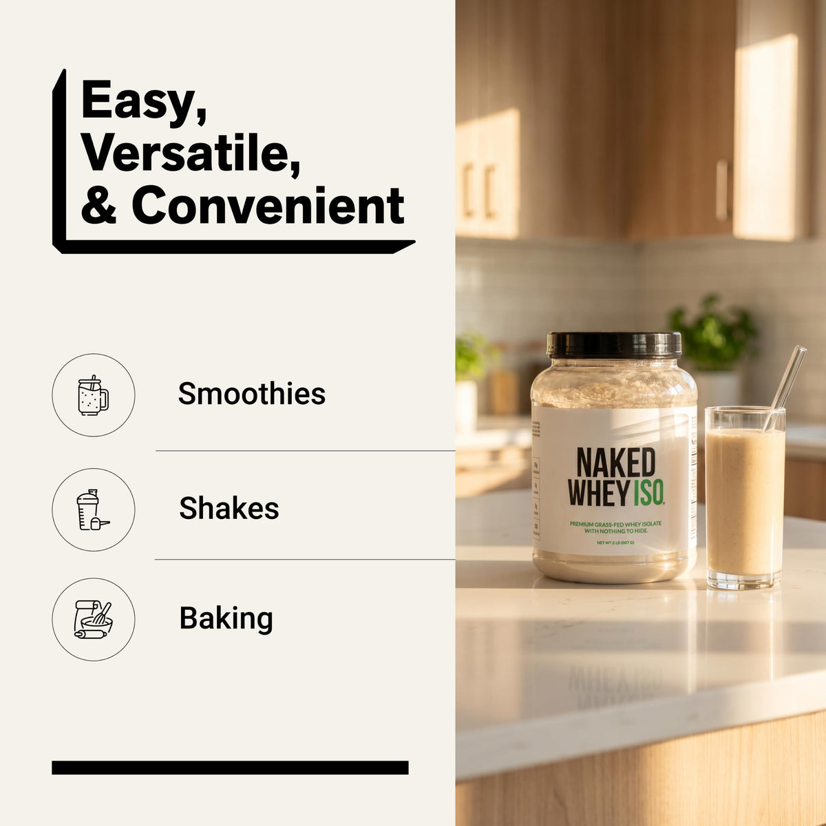 NAKED Whey Isolate Protein - Only 2 Ingredients, 30g Grass-Fed Protein, Zero Carb, Unflavored, Undenatured, Non-GMO, No Soy, Gluten-Free, No Preservatives - 28 Servings