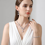 Paxuan Bridal Wedding Elegant Floral Jewelry Set for Women/Brides/Bridesmaids Crystal Jewelry Set for Wedding Prom Party Bridal Crystal Necklace Earrings Bracelet Set (White (Silver))