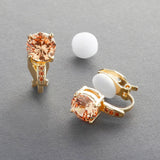 Mariell Champagne 14K Gold Plated Clip-On CZ Crystal Stud Earrings, 2 Carat 8mm Size for Weddings, Brides, Birthday Gift