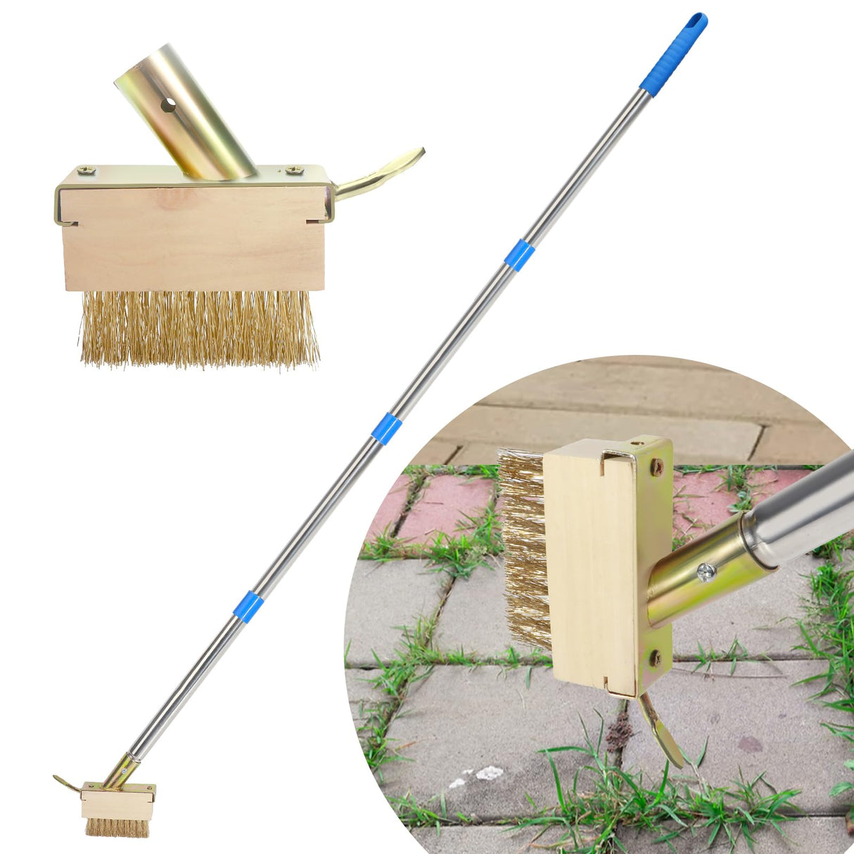 Juxifyron Crack Weeder, Moss Remover Tool, Manual Crevice Weeding Tool, Weed Puller Tool with 67-inch Long Handle for Deck, Paver, Patio, Walkway, Driveway - 2 Brush Heads 2026V