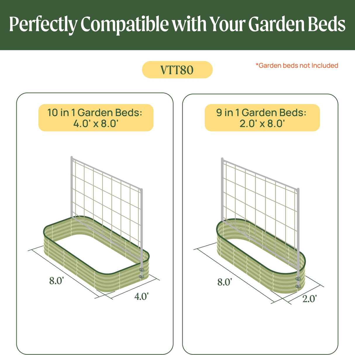 Vego Garden 8.0ft Long Tomato Metal Frame Trellis, Garden Trellis for Climbing Plants Like Cucumber Beans Tomatoes & Vines, (Garden Beds Not Included)