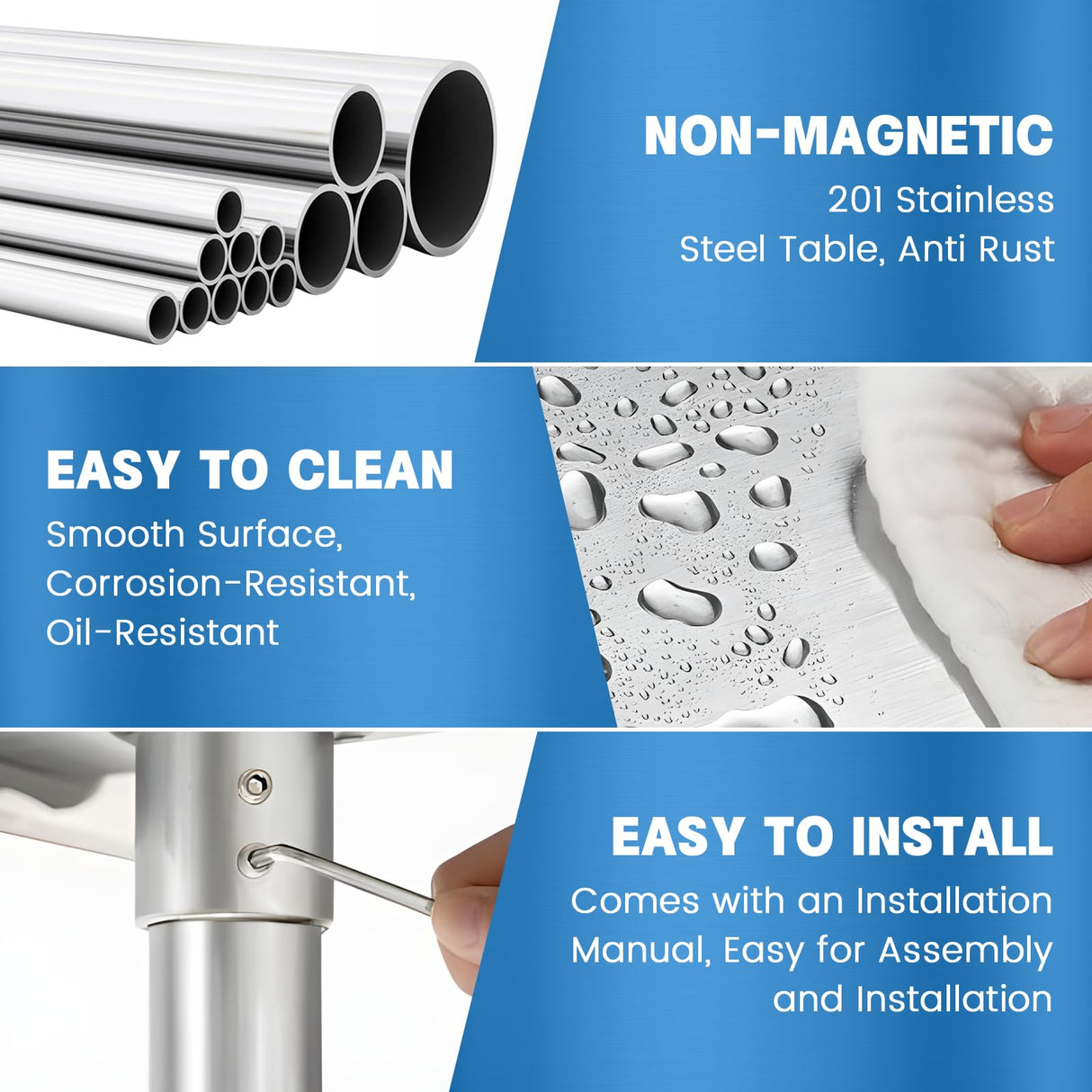 KUARBARR Stainless Steel Table for Prep & Work with Undershelf 18 x 24 Inches NSF Metal Commercial Kitchen Prep Table with Adjustable Under Shelf Worktable for Restaurant Home Outdoor