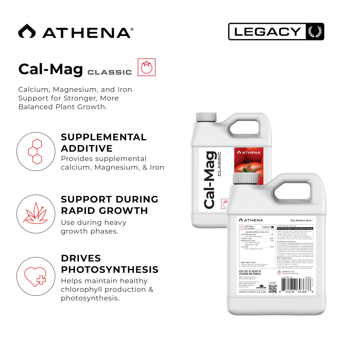 Athena Cal-Mag Classic | Calcium, Magnesium & Iron Supplement for Plants | Cal Mag Fertilizer | NPK 2-0-0 | Hydro, Coco & Soil | 32 Ounce