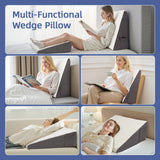 Wedge Pillow for Headboard, 7.5’’ Triangle Elevated Bed Wedge Pillow for Acid Reflux Relief, Sleeping, Post Surgery, Back Pain Relief, Snoring, Soft Memory Foam Top & Washable Breathable Cover, Grey