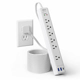 10Ft Flat Extension Cord with Multiple Outlets, Surge Protector Power Strip