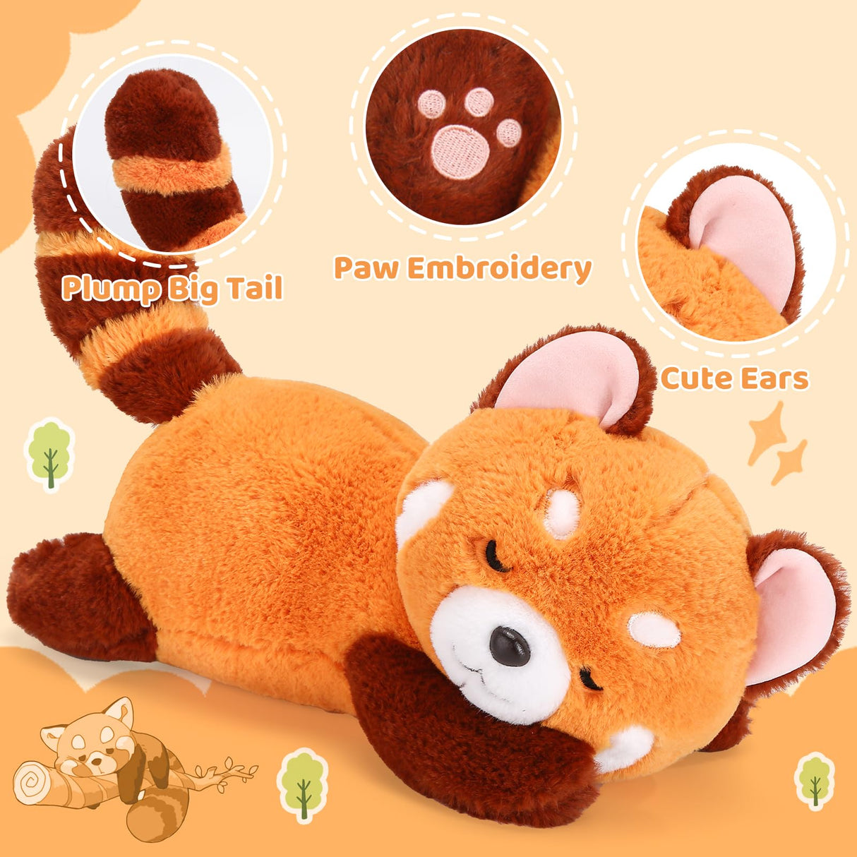 Riuhot Big Red Panda Stuffed Animal Pillow Cute Plush Toy Plushie Christmas Birthday Valentine's Day Gift for Girlfriend Kids Birthday 19.7" Red Panda Pillow