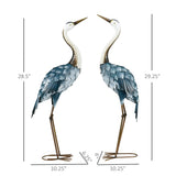 Outsunny Crane Garden Statues, 28.5" & 29" Standing Bird Sculptures, Metal Yard Art Decor for Lawn, Patio, Backyard, Landscape Decoration Set of 2, Blue & White