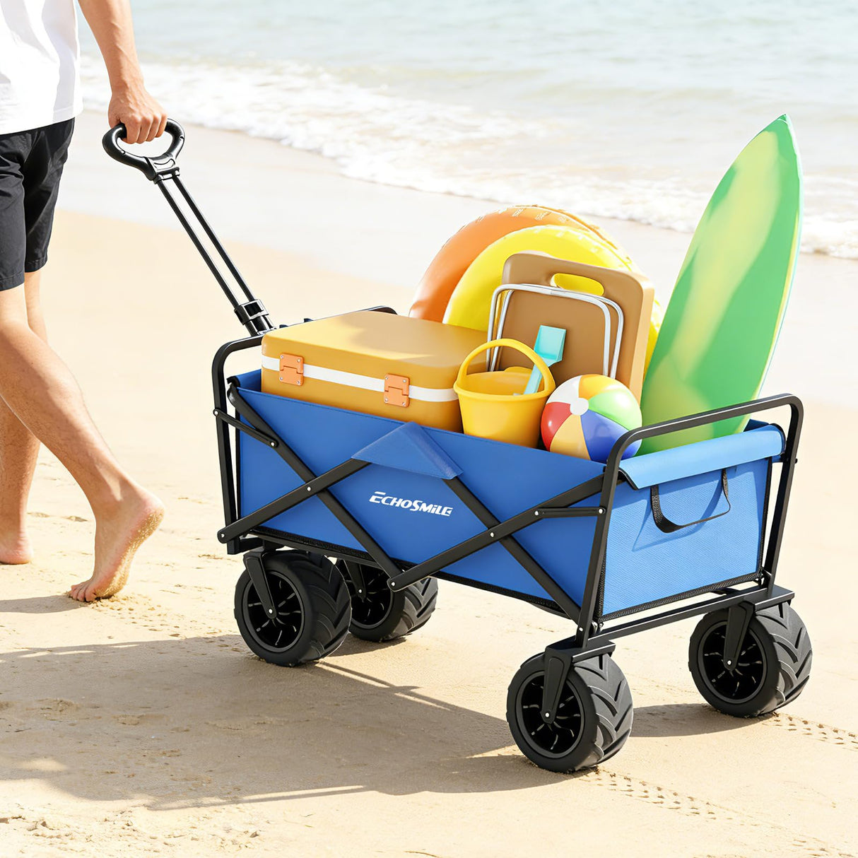 EchoSmile Wagons Carts Foldable Heavy Duty 350L Capacity for Camping, Blue