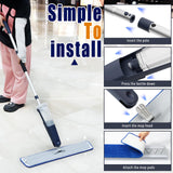 24" Dry mops for Floor Cleaning, Microfiber mop Spray System, Commercial Heavy-Duty Wet mops with 28oz Big Tank, 2 Washable Pads (Commercial Blue, 24inch-1Pack)
