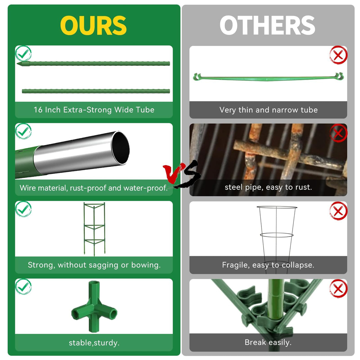 6 Pack Large Tomato Cage for Garden Up to 49" H X 16" W Metal Plant Support Stakes with Clips Triangle Pea Cages Cucumber Trellis for Vegetables Pots Vines Flowers Climbing Plants