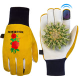 FEISHDEK Cactus Gloves Soft Deerskin Women Gardening Glove Thorn Proof for Cacti Handling (Large - Short Sleeve, Yellow)