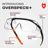 NoCry Safety Glasses Over Eyeglasses for Men and Women with Anti Scratch Lenses and Integrated Side Shields — Adjustable Temples with Anti-Slip Tips — 100% UV Protective Eyewear — ANSI Z87 (10-pack)
