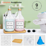 2 Pcs Glass Laundry Detergent Dispenser Bottle, Liquid Laundry Soap Dispenser for Laundry Room, 64oz Detergent Bleach Softener Dispenser for Farmhouse Decor, Includes Bamboo Pumps Tray Funnel Labels