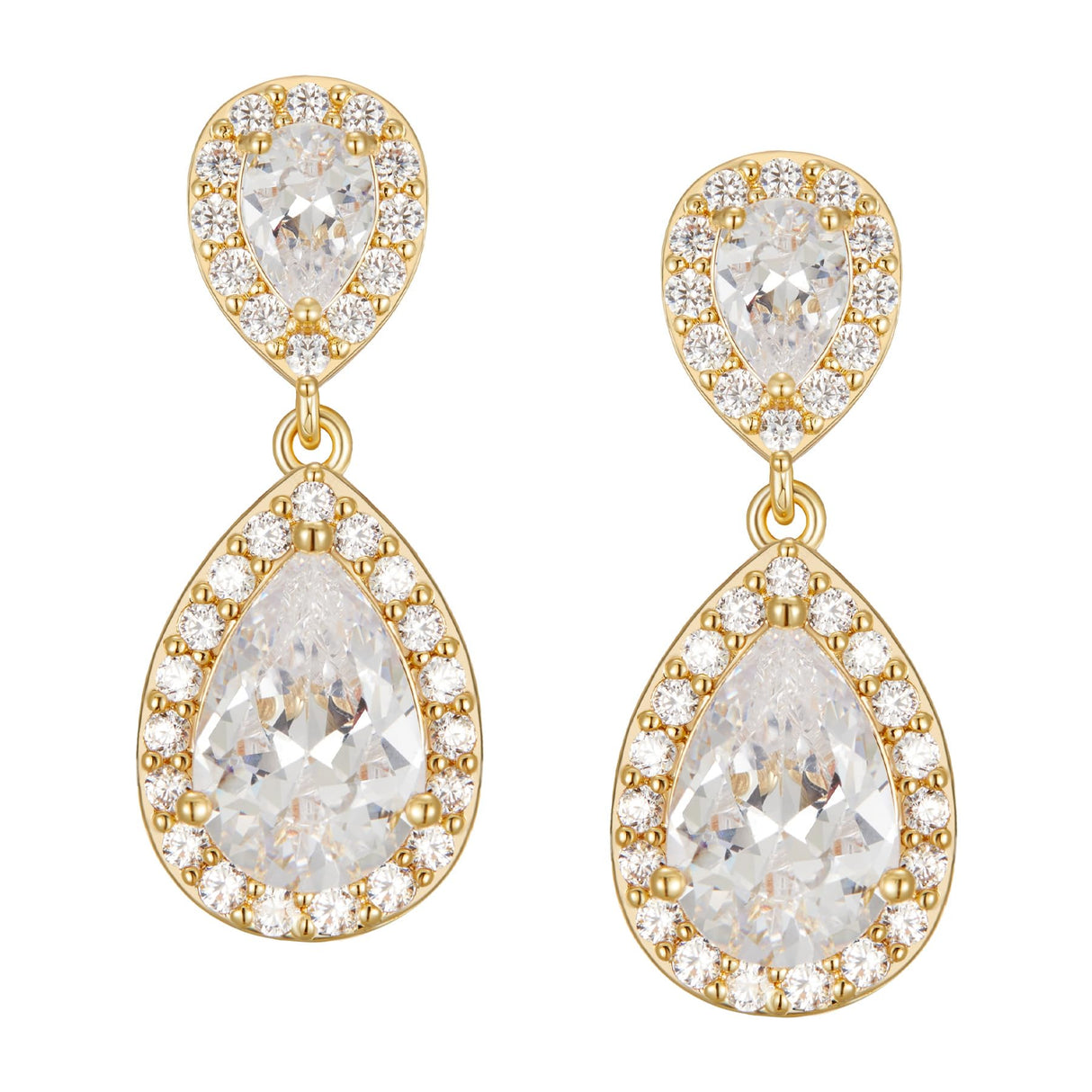 SWEETV Cubic Zirconia Teardrop Bridal Earrings, Rhinestone Dangle Earrings for Wedding Prom Anniversary (Gold)