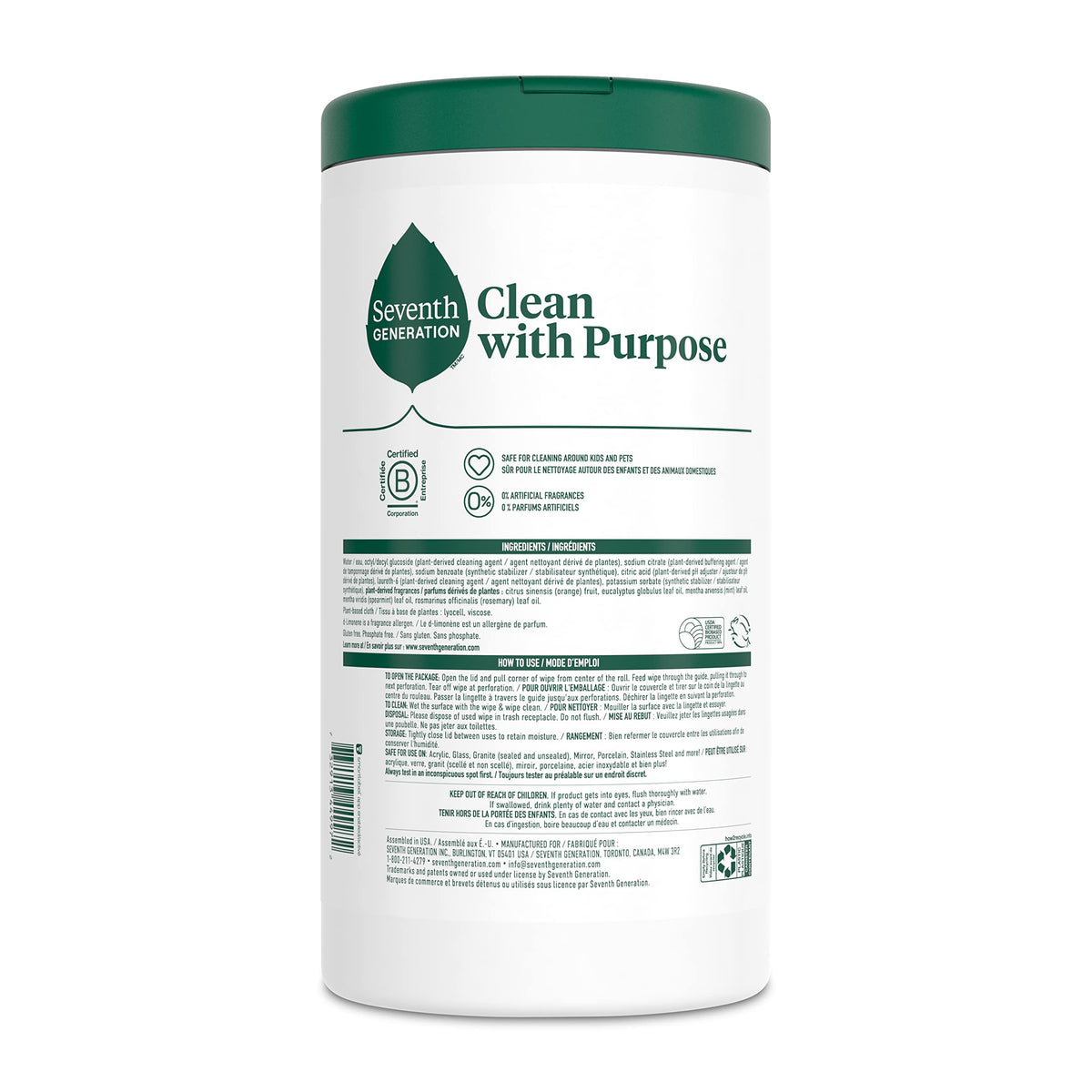 Seventh Generation, Multi-Surface Wipes, Garden Mint scent, 70 Wipes