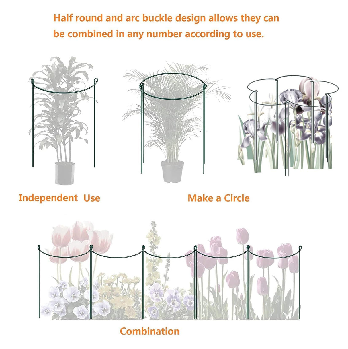 6 Pack 13.8 Inch High Plant Stake,Garden Plant Support,Half-Round Peony Cage Plant Ring Hoop