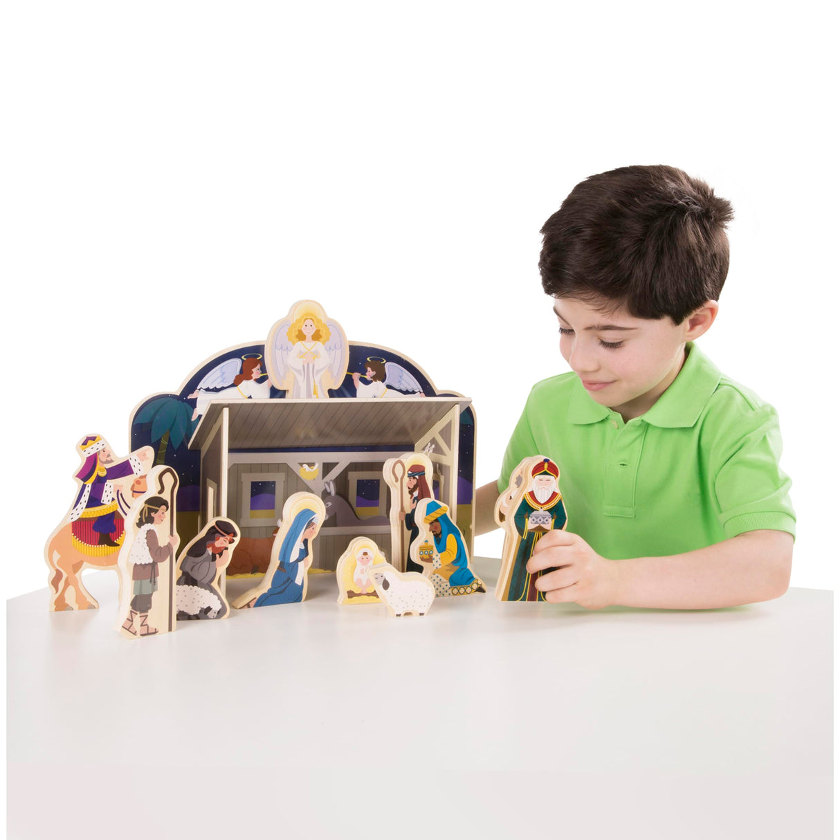 Melissa & Doug Classic Wooden Christmas Nativity Set with 4-Piece Stable and 11 Wooden Figures