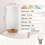 6.3in Bedside Table Lamp for Bedroom, Minimalist Nightstand Lamp with Round Fabric Linen Shade,Study Reading Desk Lamp for Kids Room, Night Table Lamp for Living Room, College Dorm, Home, Office
