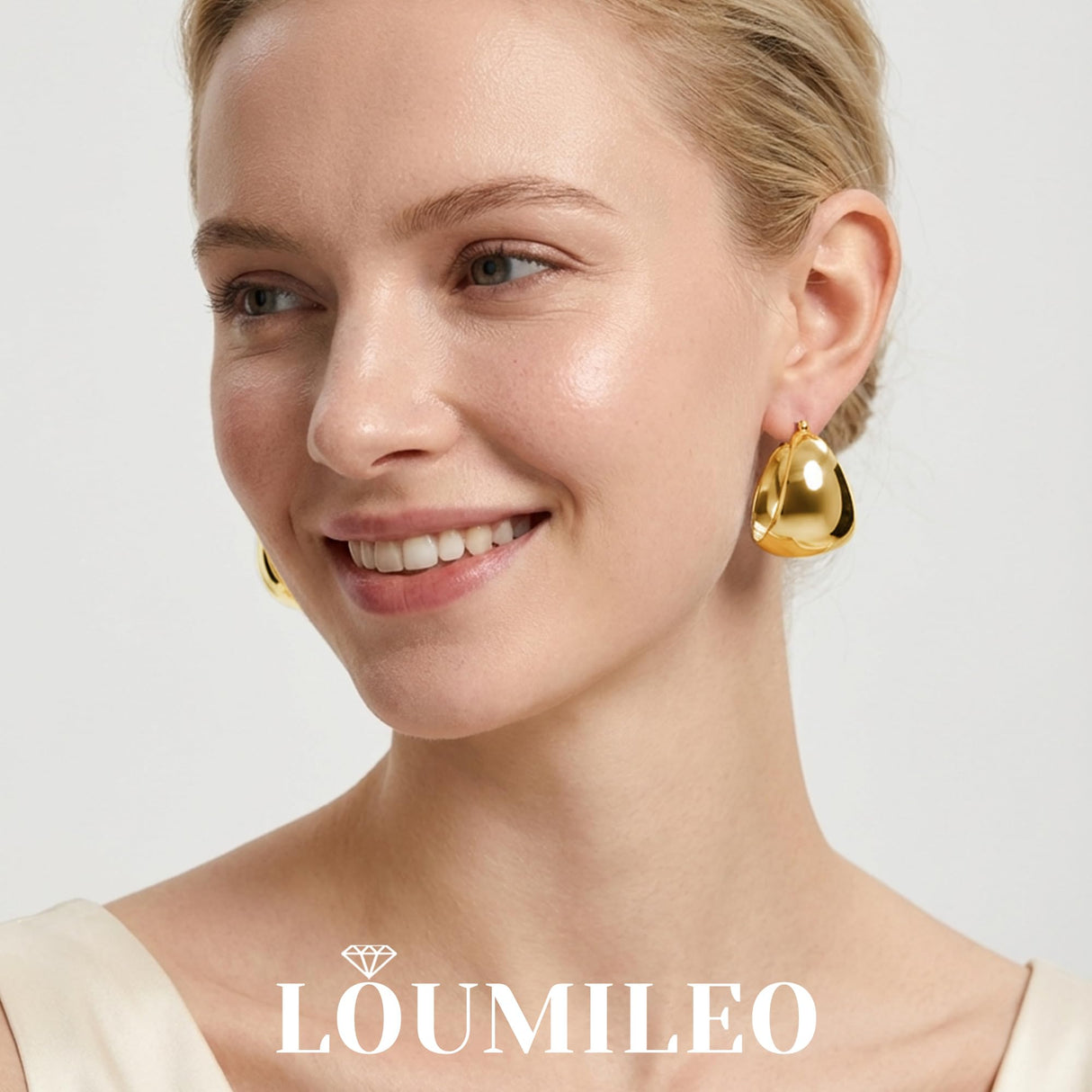 LOUMILEO 24MM Wide Thick Gold Hoop Earrings for Women Lightweight 30MM
