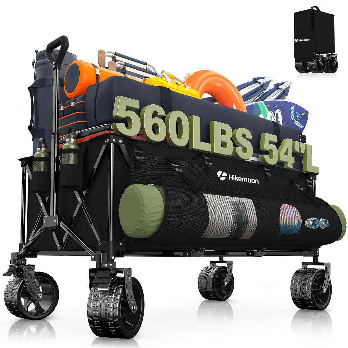 Hikemoon 400L Ultra Large Collapsible Wagon with Big Wheels - Black