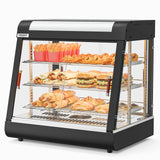 ROVSUN 26" Commercial Food Warmer Display Pizza Warmer, 3-Tier Electric Countertop Food Warmer w/LED Lighting, Adjustable Removable Shelves & Glass Door, Pretzel Warmer for Buffet Restaurant 1200W