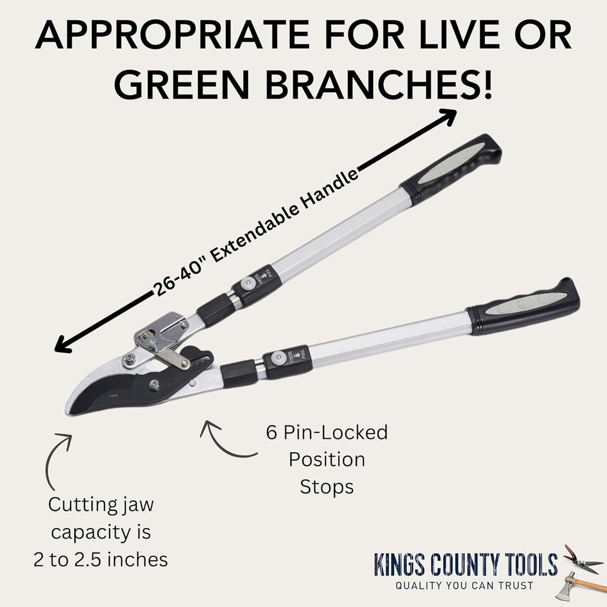 Kings County Tools Tree Trimmer Loppers with 26" - 40" Long Handles