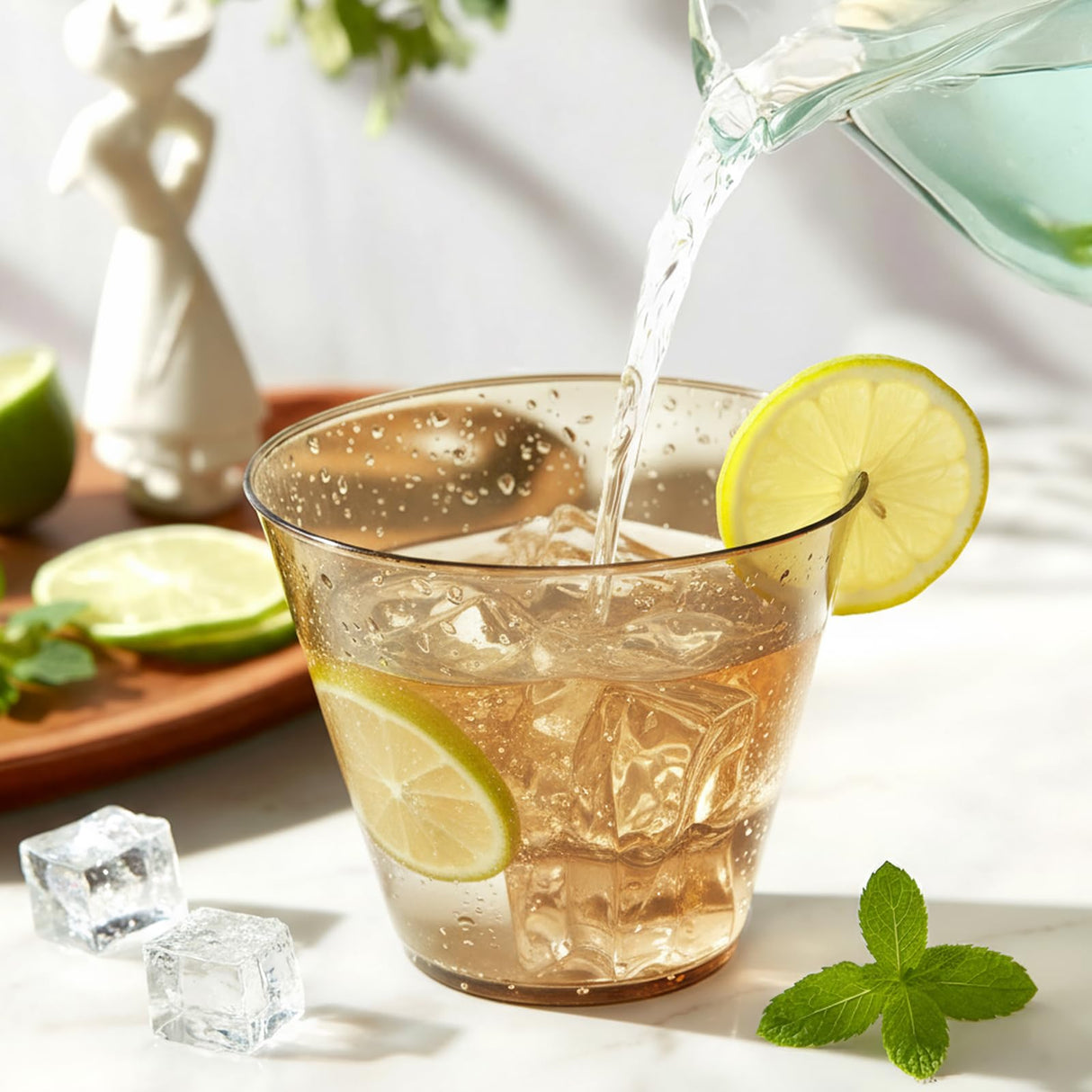 Glowserve 150 Pack Plastic Cups 9 oz Brown Clear Plastic Cups for Cocktail Fancy Disposable Cup for Party Stemless Wine Glasses for Wedding Thanksgiving Christmas Party Graduation