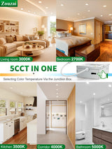 zouzai 12 Pack 4 Inch 5CCT Ultra-Thin LED Recessed Ceiling Light with Junction Box, 2700K/3000K/3500K/4000K/5000K Selectable, 9W Eqv 80W, Dimmable, led can Lights - ETL and Energy Star Certified