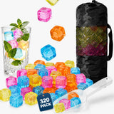 320 Pack Reusable Ice Cubes with Scoop, BPA‑Free Refreezable Plastic Ice Cubes, Non‑Diluting Washable Ice Cubes for Whiskey Coffee Cocktails Party Bar Camping（Square, Multicolor）