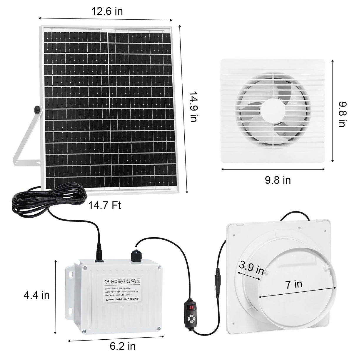 Solar Exhaust Fan with 24000mAh Battery Day & Night Work Fans, 25W 9.8" Solar Ventilation Fan for Chicken Coop with Timer, Waterproof Greenhouse Solar Powered Fan for Shed, Pet Houses, Outdoor Cooling