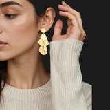 Sylph 18K Gold Plated Dangle Earrings for Women, Bohemian Chandelier Earring Stud, Lightweight Teardrop Hammered Drop Earrings Boho Jewelry for Party