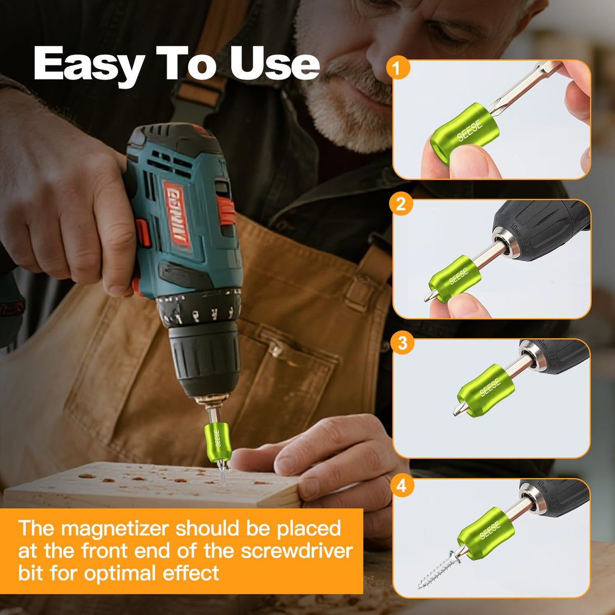 SEESE Strong Magnetic Screw Ring: 1/4 Inch/ 6.35 mm Universal Magnetic Screw Holder - Removable Magnetic Screwdriver Drill Bit Holder for Hex Screwdriver and Power Bits(2 Pcs)