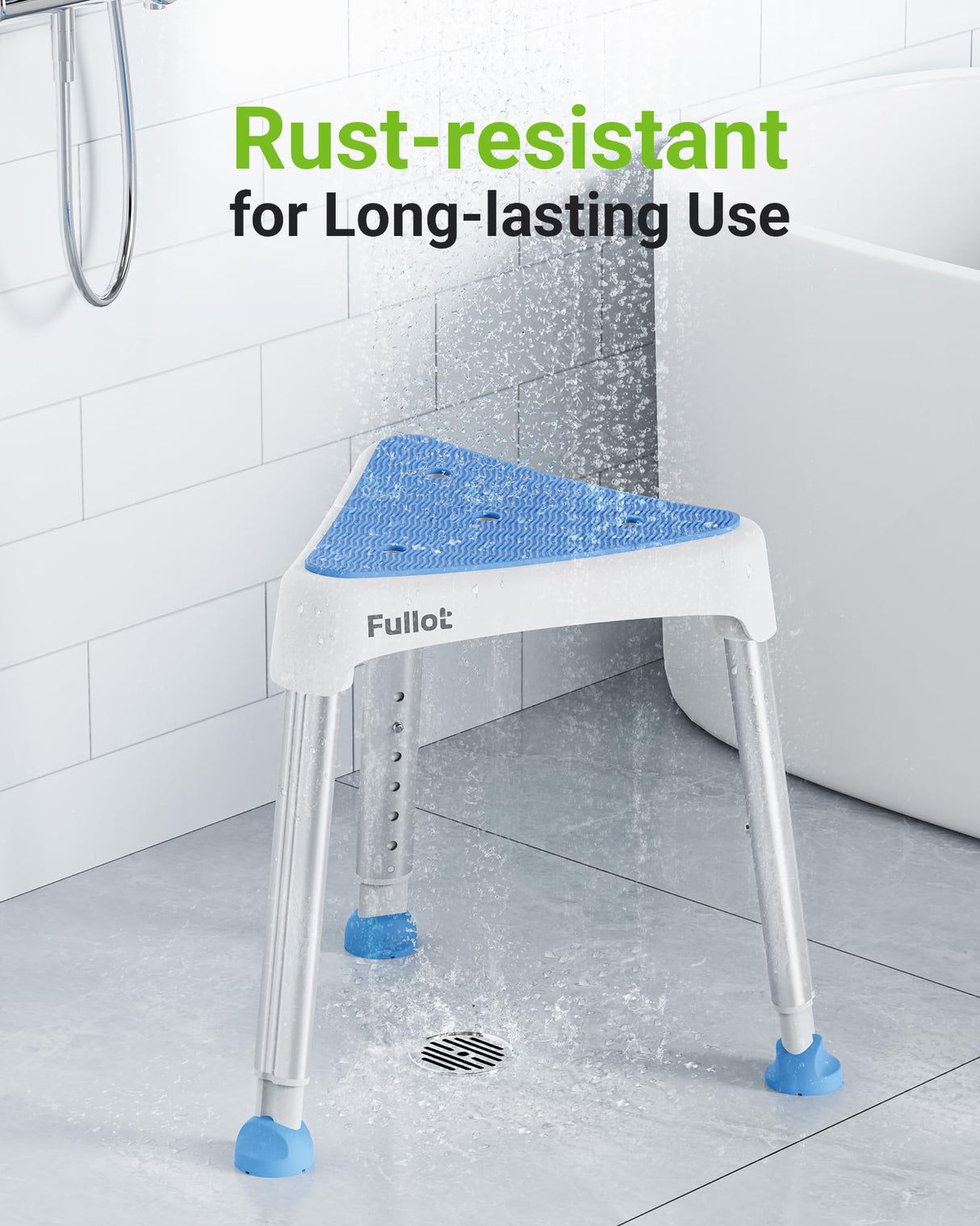 Space-Saving Triangular Shower Chair for Inside Shower with EVA Pad, 400 lbs Adjustable Shower Chair for Elderly and Disabled, Non-Slip Shower Seat, Bath Chair for Tub, Tool-Free, FSA/HSA Eligible