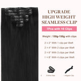 GOO GOO Clip in Hair Extensions Real Human Hair, Remy Human Hair Extensions Clip ins for Women, Natural Human Hair, 18inch 130g 7Pcs, 1B Natural black