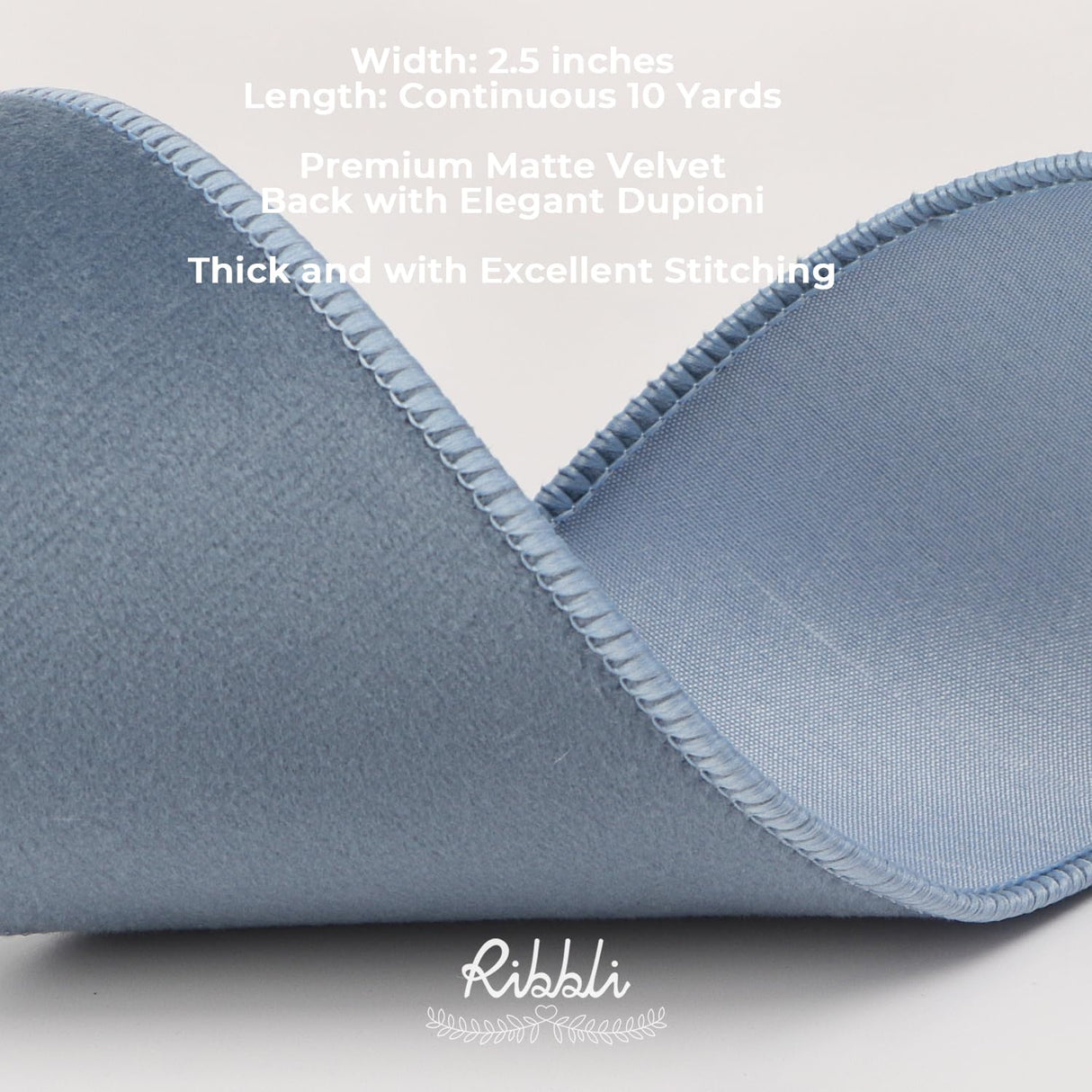 Ribbli Dusty Blue Velvet Wired Ribbon with Dupioni 2.5 Inch Christmas Ribbon for Gift Wrapping Christmas Tree Decoration Crafts Wreaths Supplies-Continuous 10 Yards