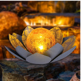 Huaxu Garden Solar Light Outdoor, Amber Crackle Globe Glass Lotus Decoration, Waterproof Gray Metal LED Flower Lights for Patio,Lawn,Walkway,Tabletop,Ground…